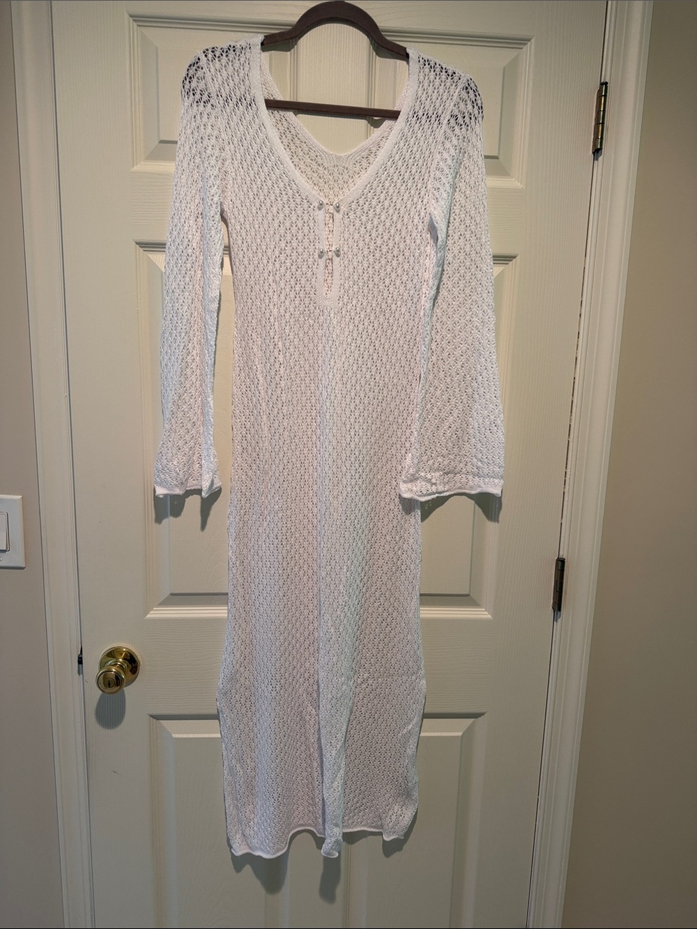 Women's Long White Knit Swim Coverup